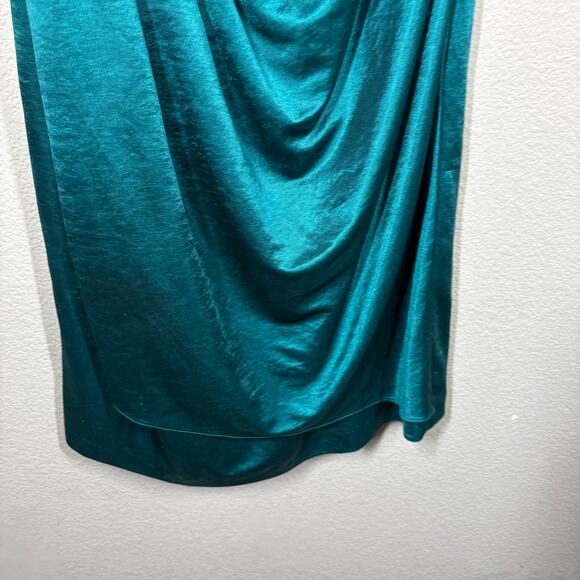 Suzi Chin For Maggy Boutique 16 Satin One Shoulder Dress Green Draped Ruched - Picture 7 of 11